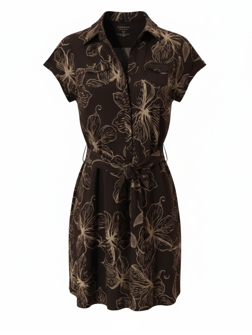Sonoma Brown Floral Midi Dress with Cream Print